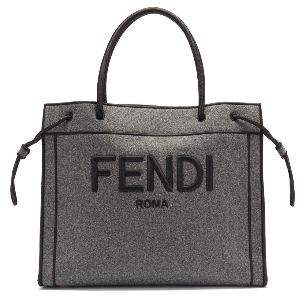 Cotton material grey and black Fendi Roma Small Tote.